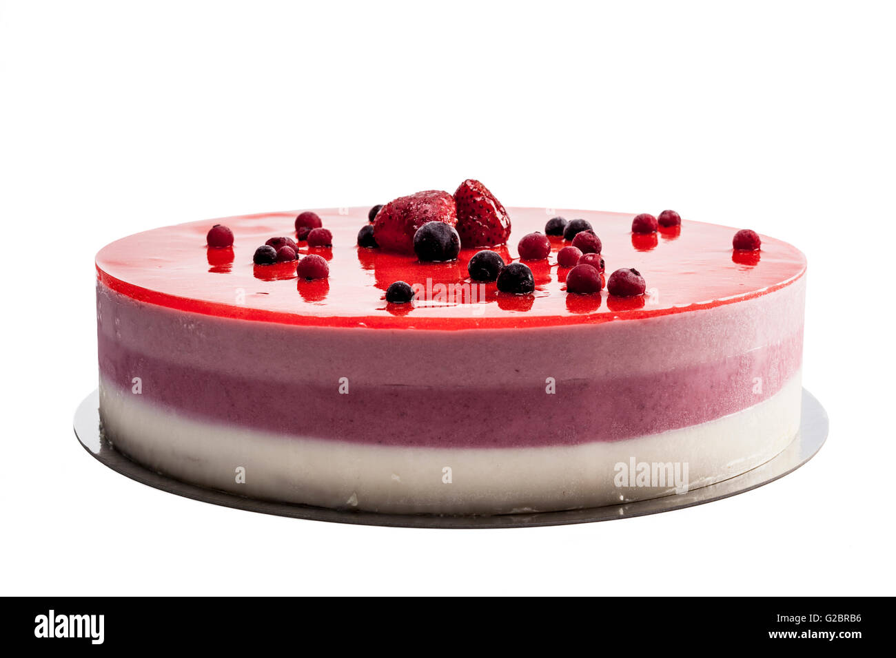 Red strawberries cake isolated on white background Stock Photo - Alamy