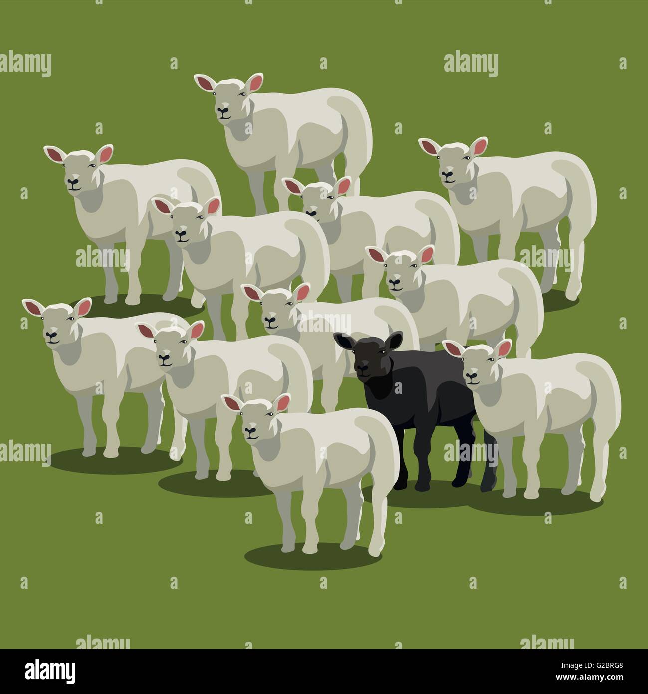 Animal sheep black on green, the black sheep, metaphor vector Stock