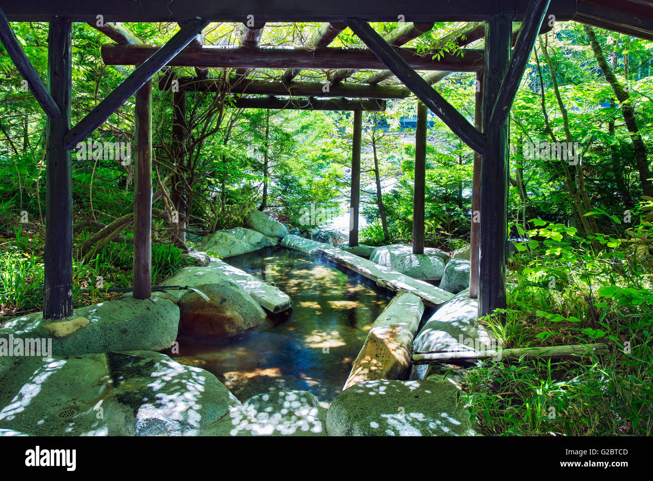 One the the rotenburo outdoor baths at Yarimikan ryokan in Gifu, Japan