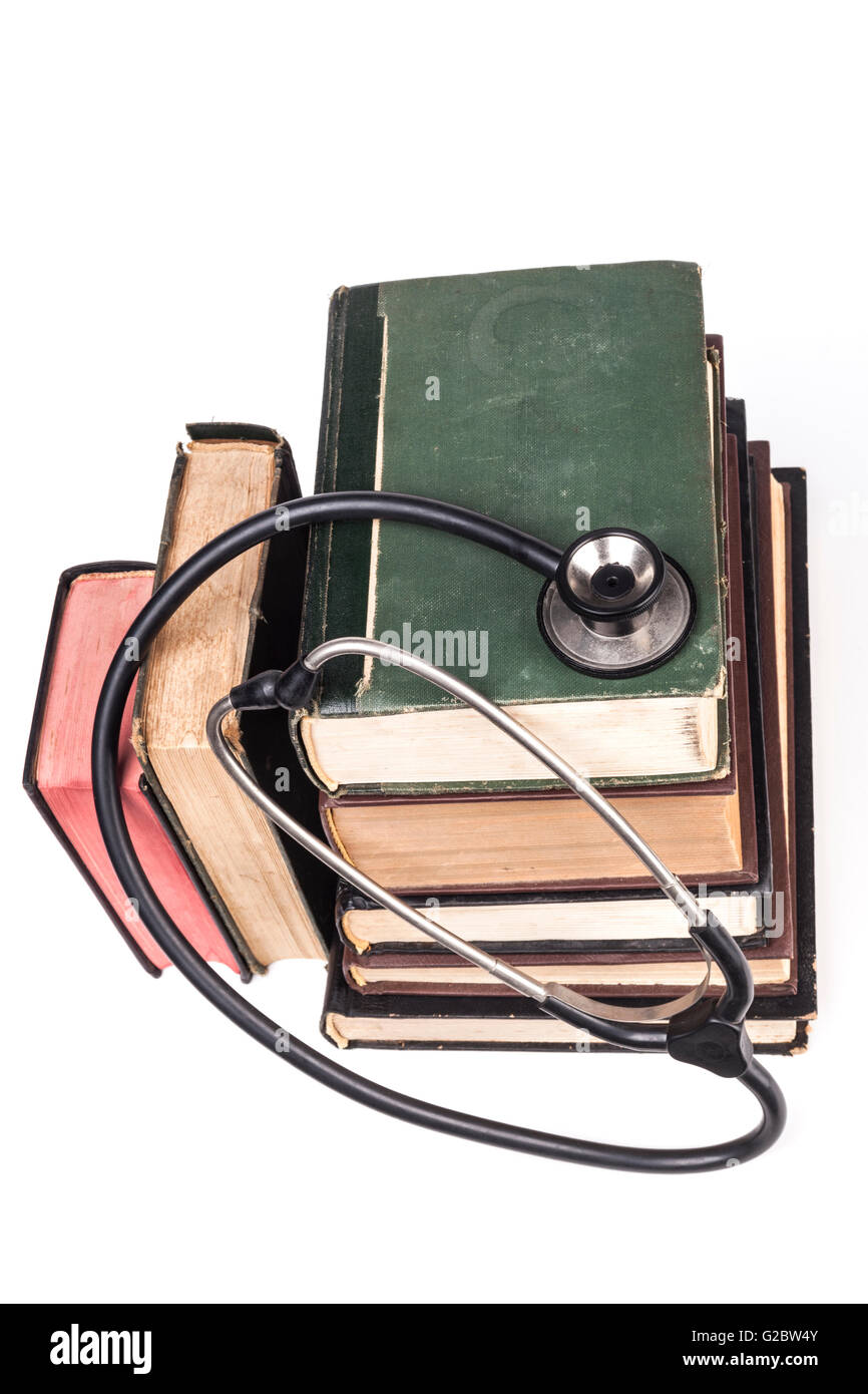 Old Books Black Stethoscope Isolated on White Background Stock Photo ...