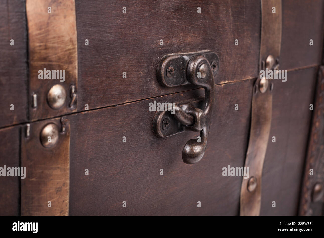 Old wood chest lock closeup Stock Photo Alamy