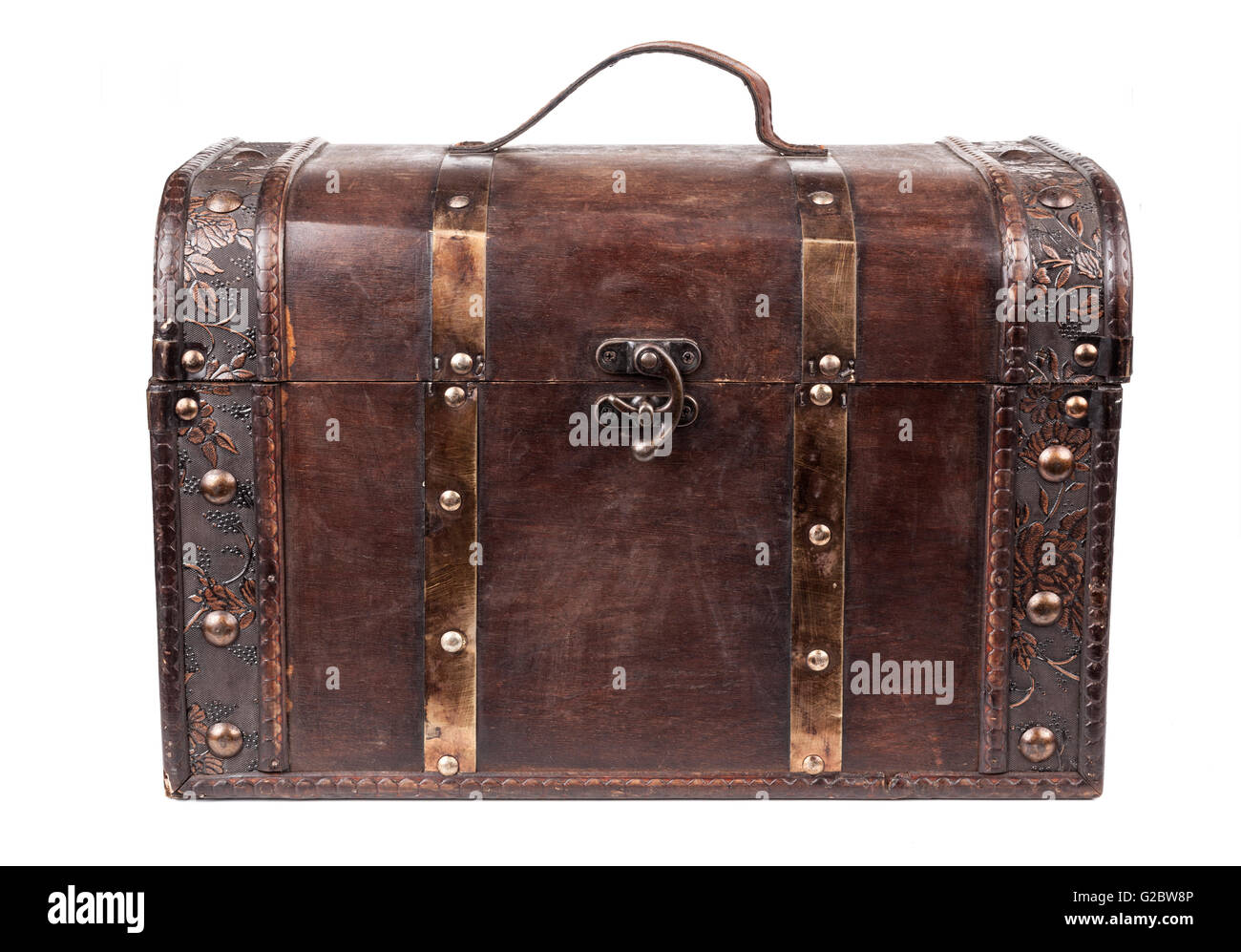 Old wood chest closed isolated on white background Stock Photo - Alamy