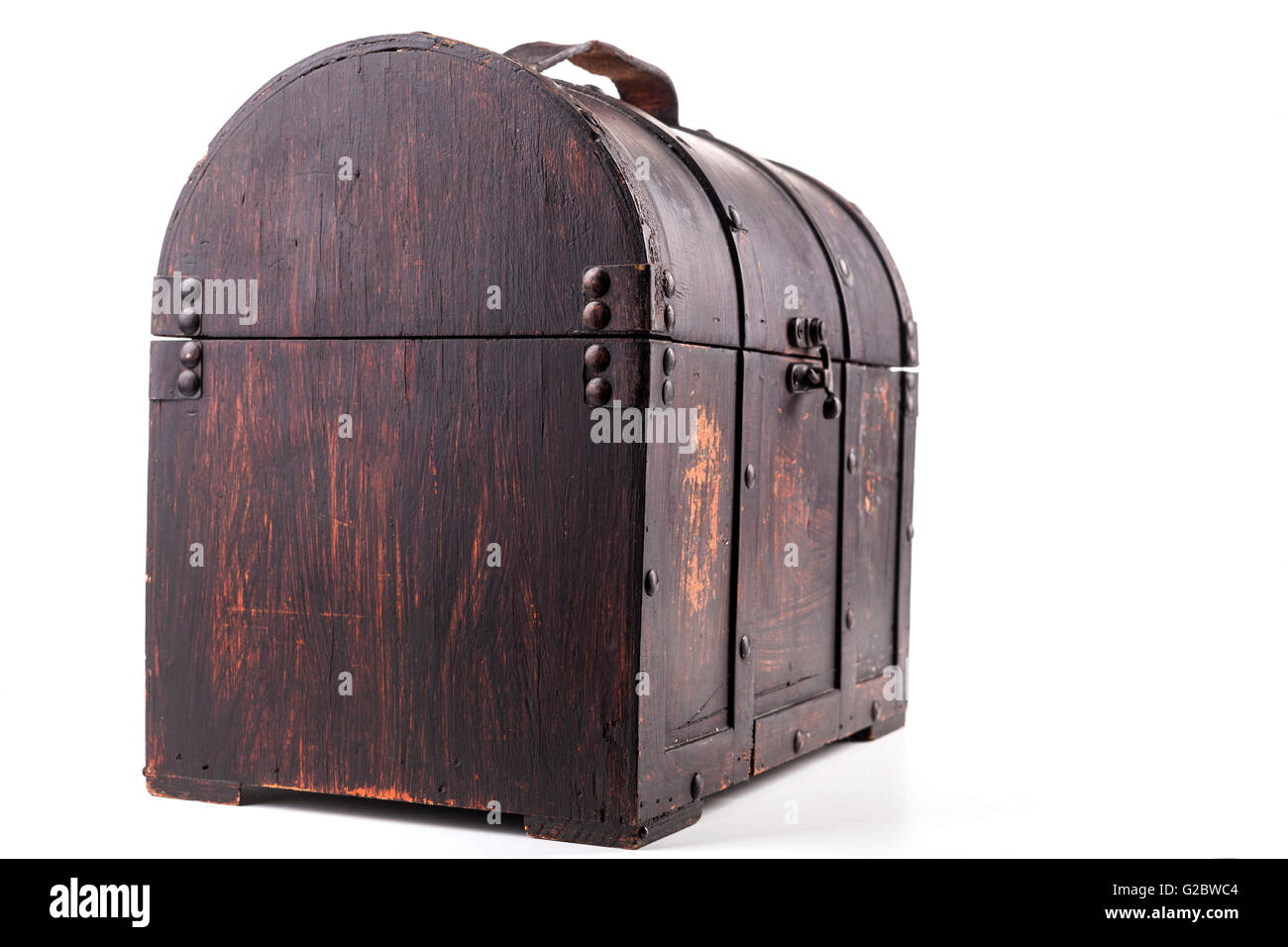 Old wood chest closed isolated on white background Stock Photo - Alamy