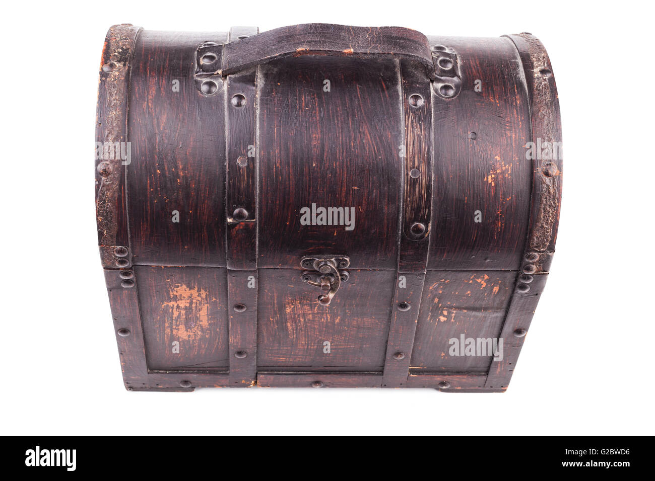 Old wood chest closed isolated on white background Stock Photo - Alamy