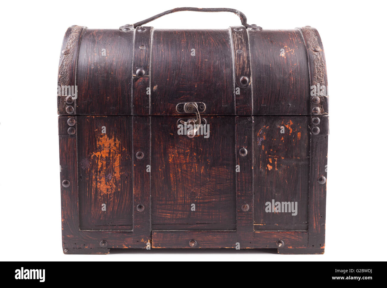 Old wood chest closed isolated on white background Stock Photo - Alamy