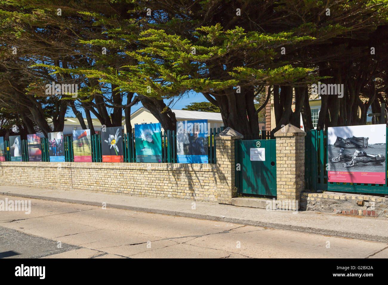Artwork of local attractions displayed on the  streets of Stanley, East Falkland, Falkland Islands, British Overseas Territory. Stock Photo