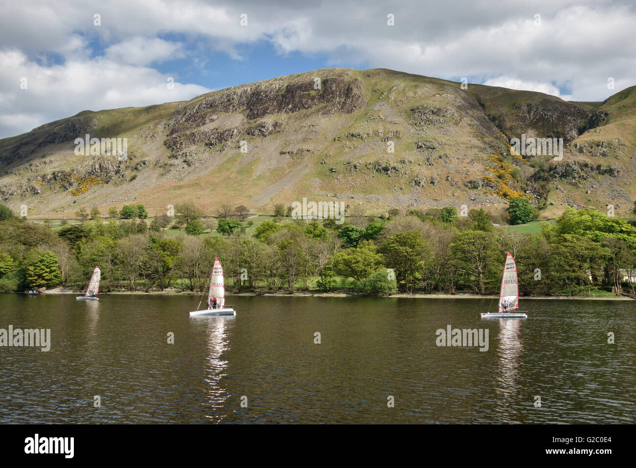 Ullswater (in the Lake District), Cumbria, UK. Sailing dinghies on the