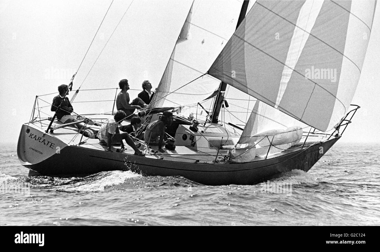 AJAXNETPHOTO. 1976. MARSEILLE, FRANCE. - ONE TON CUP 1976 - KARATE, SKIPPERED BY JEREMY ROGERS (GBR). PHOTO:JONATHAN EASTLAND/AJAX  REF:KARATE 1 TON 76 Stock Photo