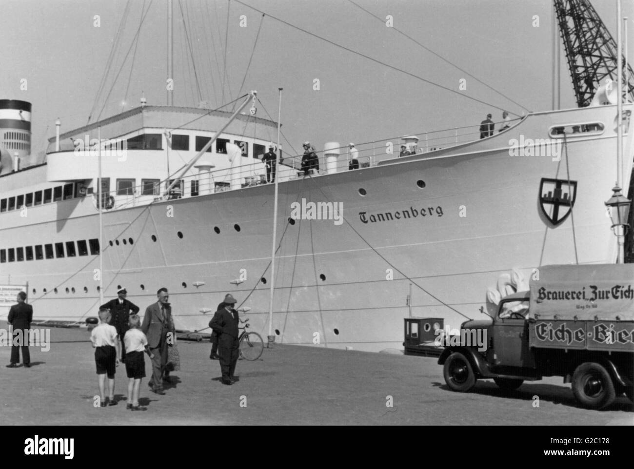 The ferry ship 'Tannenberg' was named after the battle of Tannenberg, East Prussia, and connected East Prussia with rest of Germany. Germany was divided due the treaty of Versailles of 1919. New Poland in the middle. Stock Photo