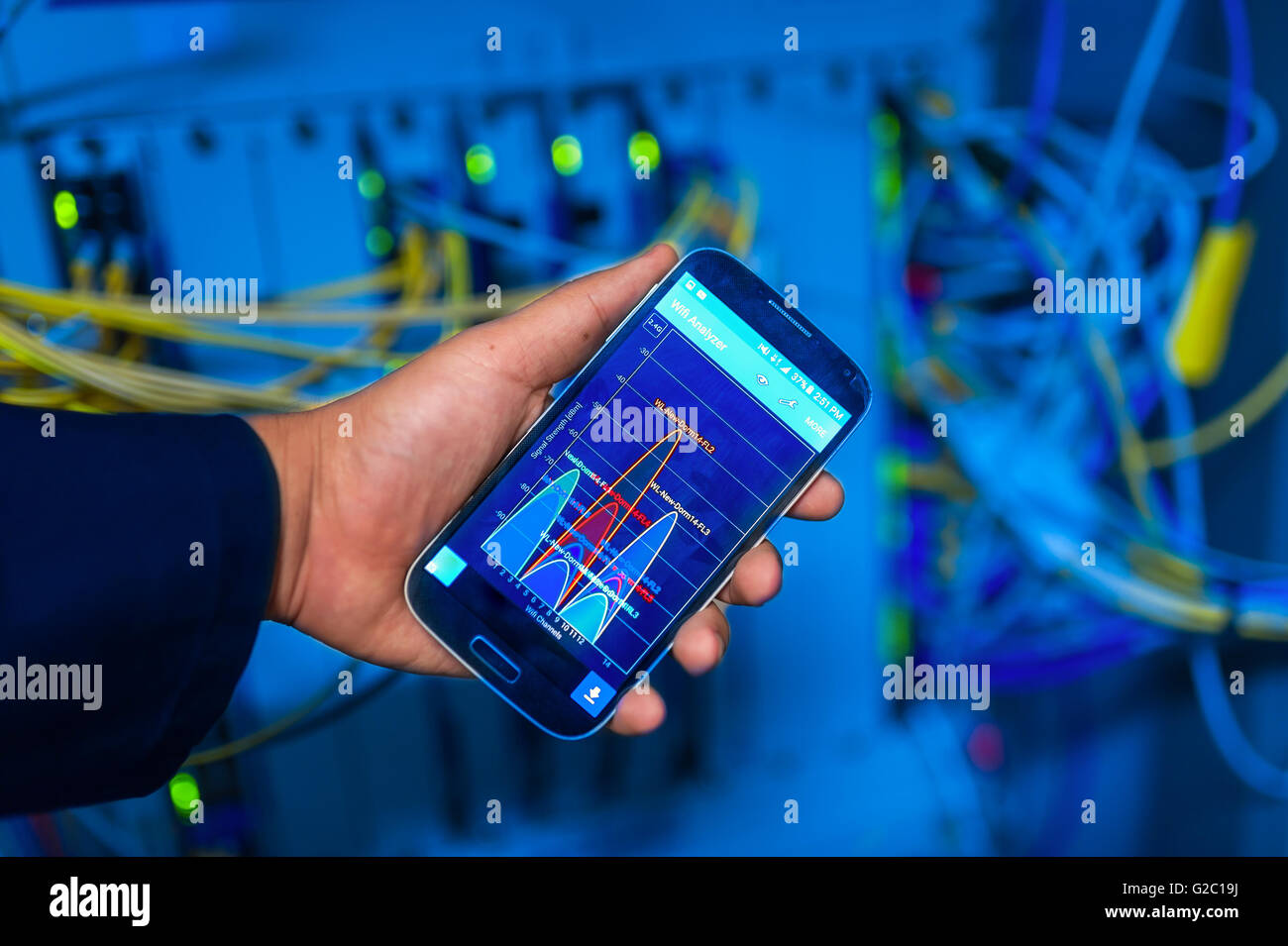 Fix network switch in data center room . Stock Photo