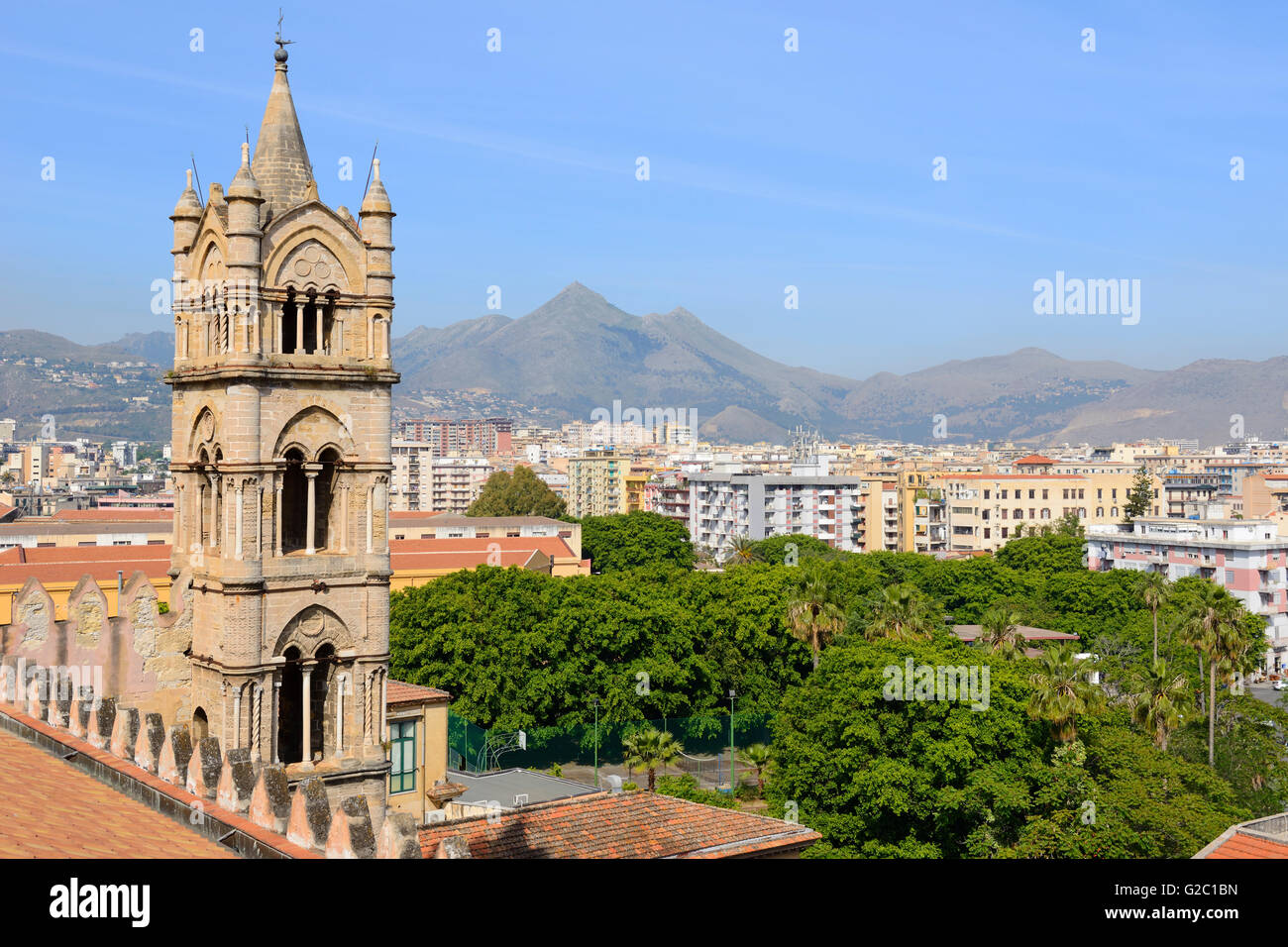 View from rooftop of Palermo Cathedral (Our Lady of the Assumption) in Piazza Sett'angeli, Palermo, Sicily, Italy Stock Photo