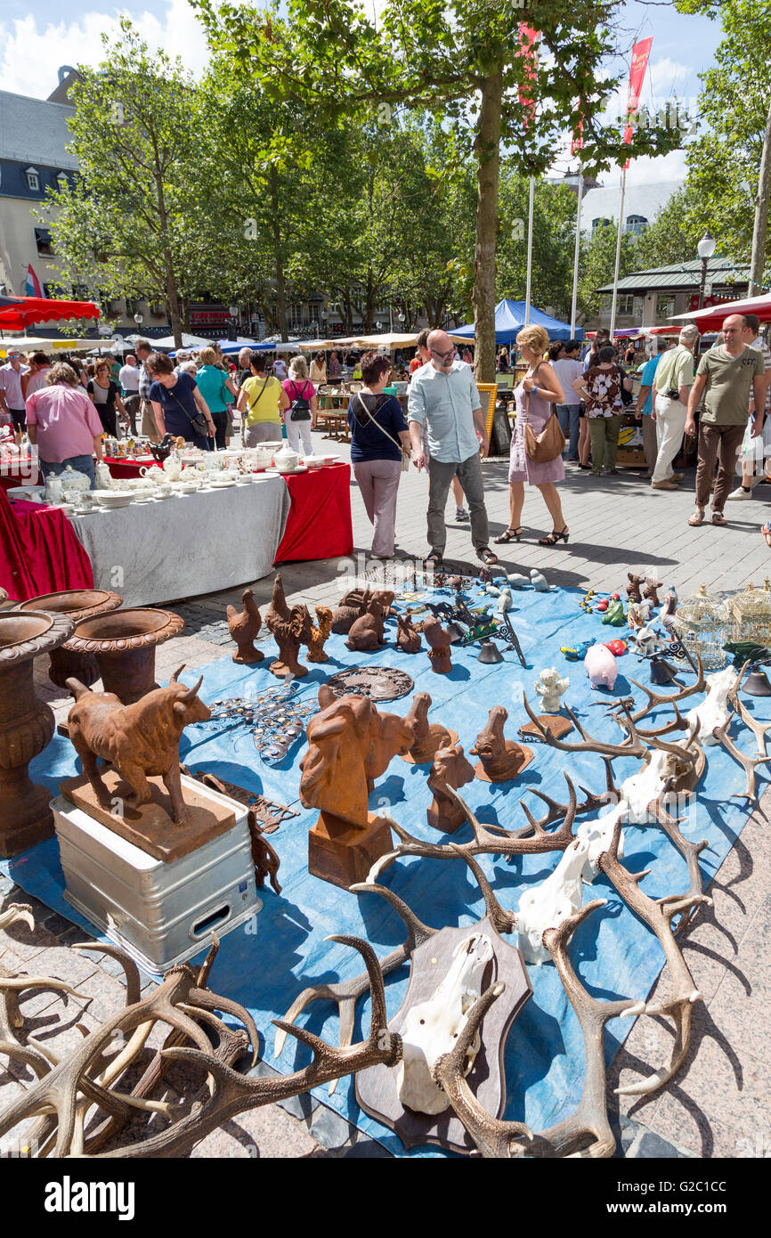 Antique market in street, Luxembourg Stock Photo