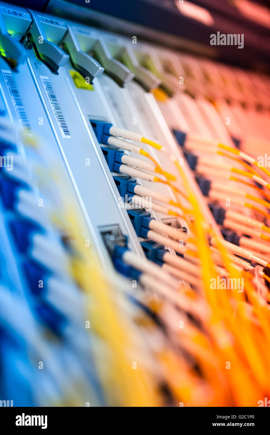 fiber optic with servers in a technology data center . Stock Photo