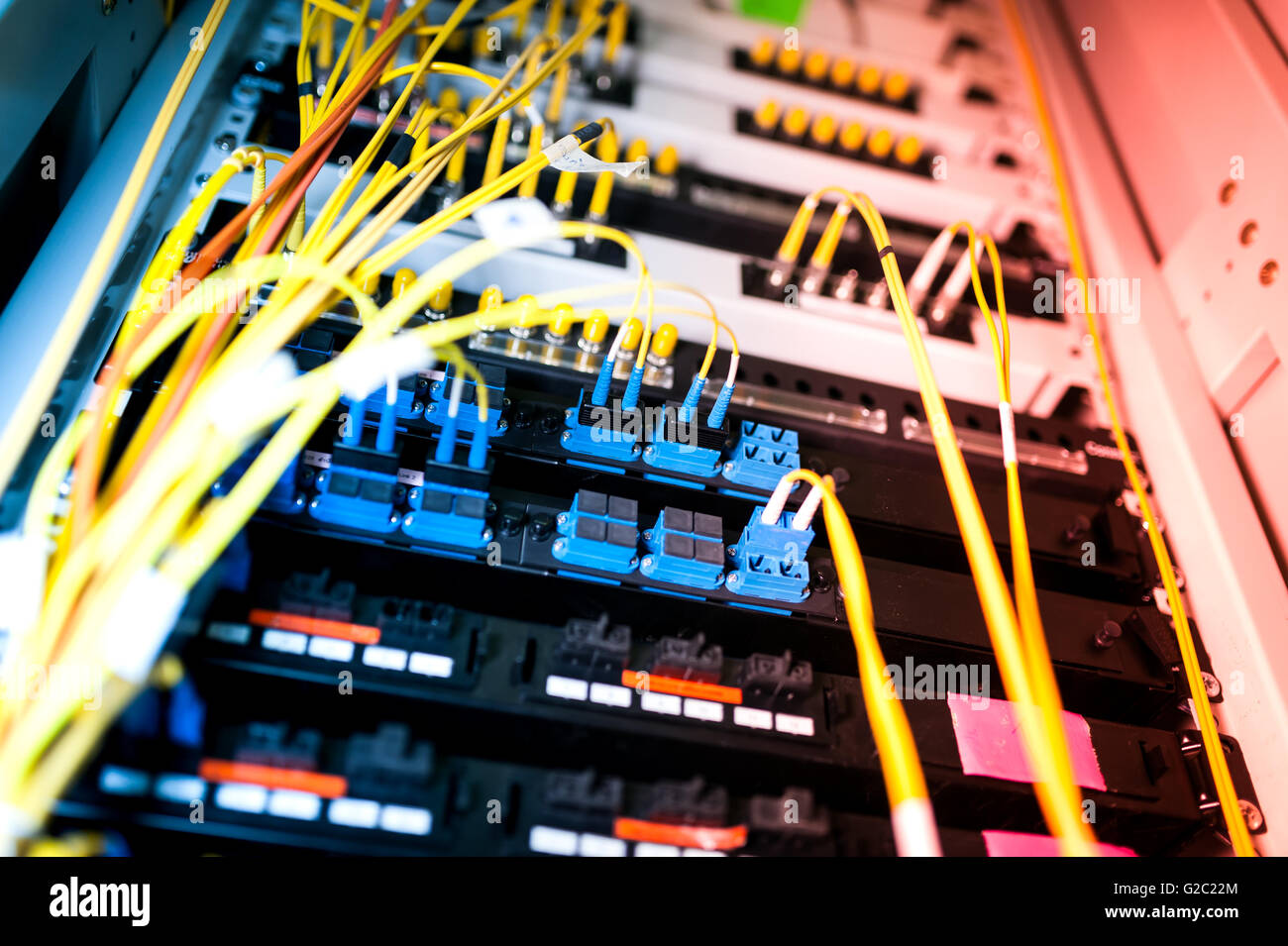 fiber optic with servers in a technology data center . Stock Photo