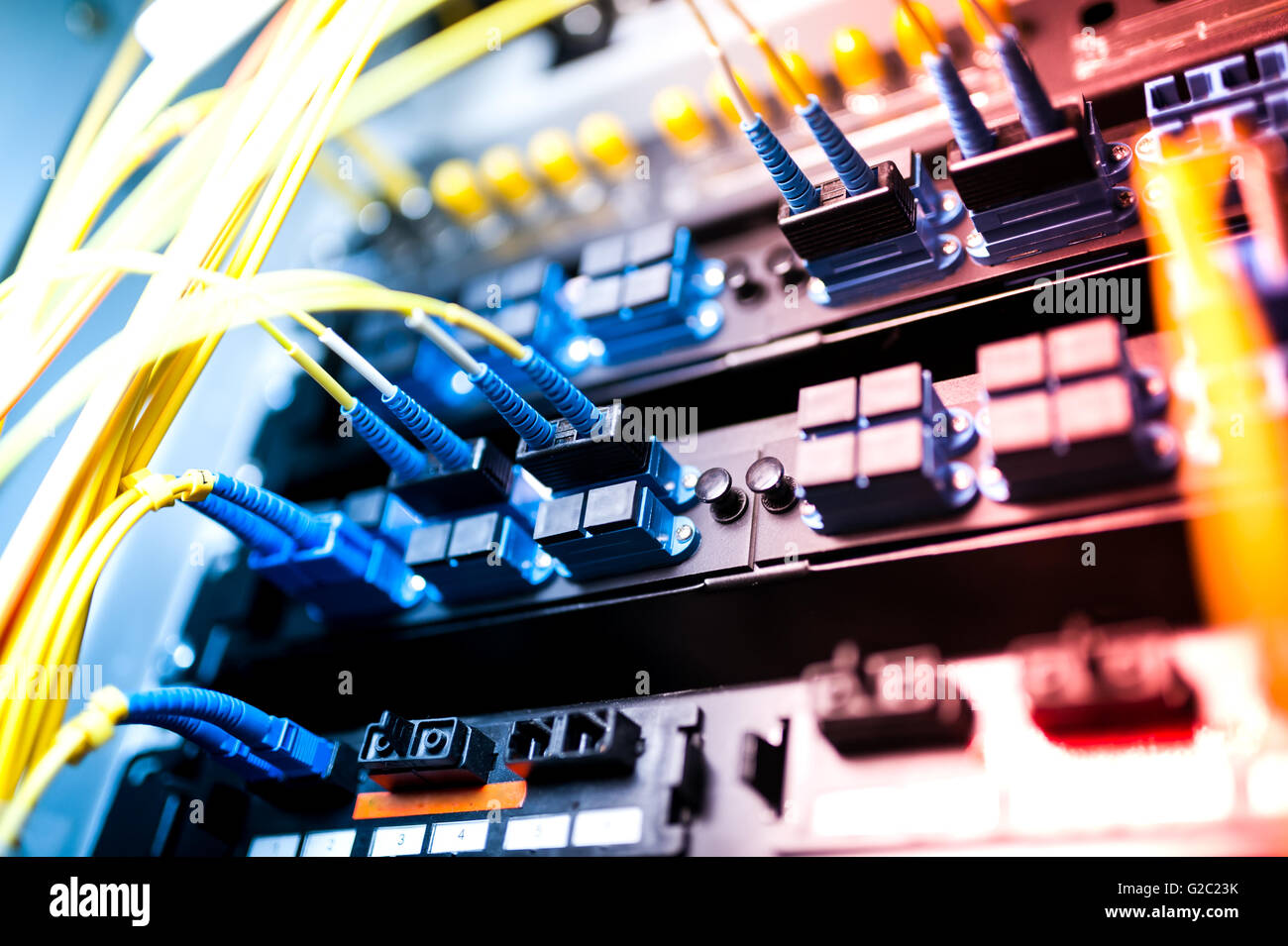 fiber optic with servers in a technology data center . Stock Photo