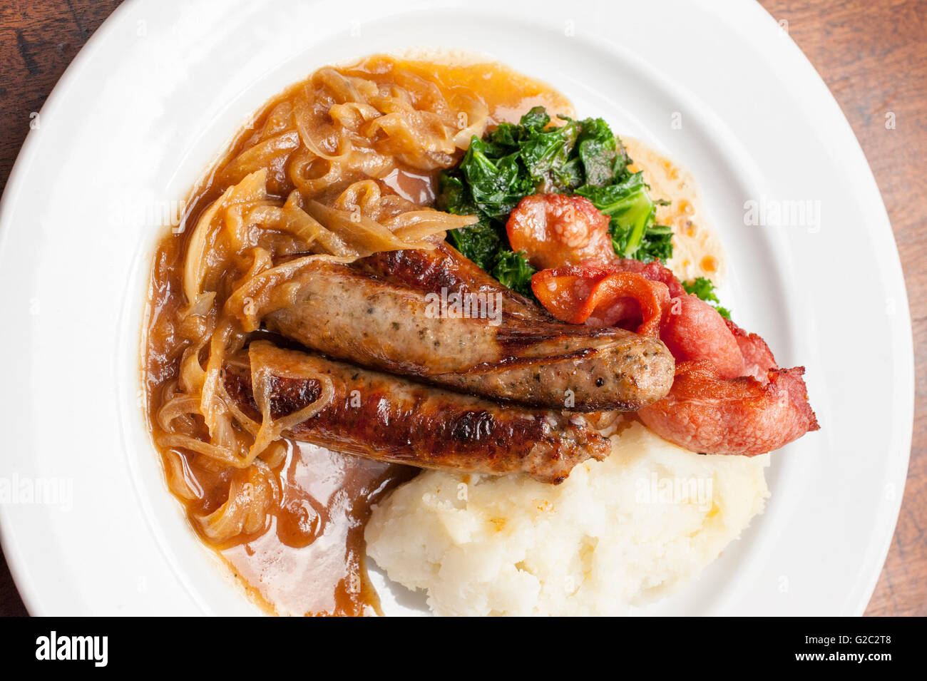 Sausages Mash and Onion Gravy Stock Photo Alamy