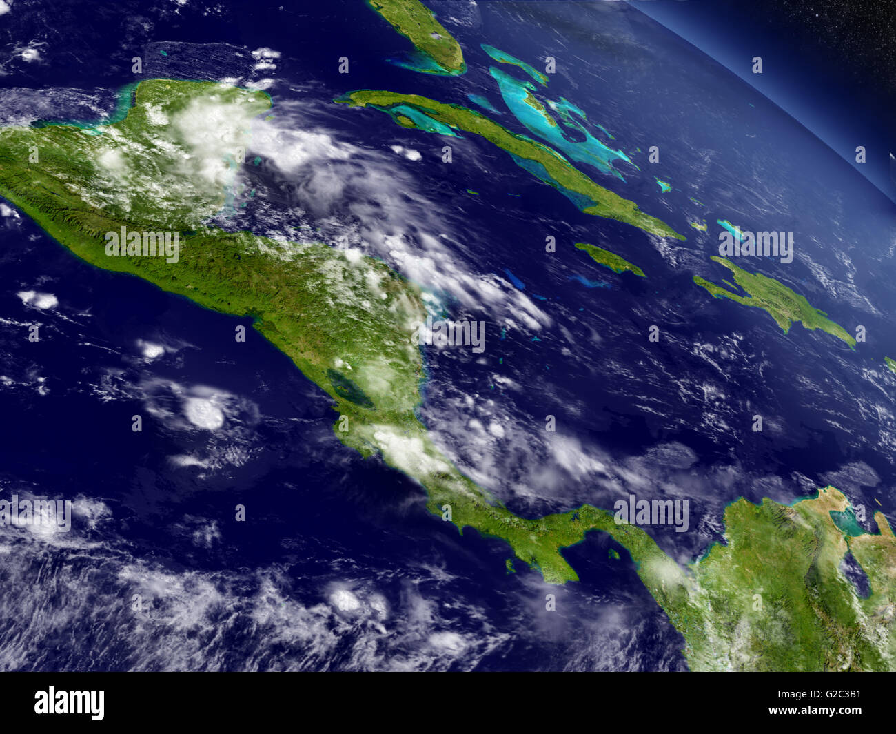 Central America with surrounding region as seen from Earth's orbit in space. 3D illustration with highly detailed realistic plan Stock Photo