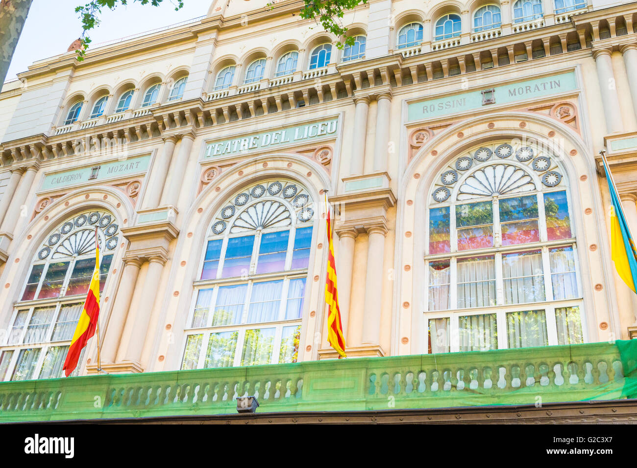Spain Catalonia Eixample Passeig de Gracia Theatre del Liceu Gran Teatre del ornate colourful colorful facade Opera House Ballet Stock Photo