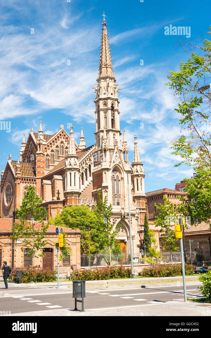 Spain Catalonia Barcelona Eixample The Neo Gothic Church & Convent of the Sales built 1885 Parroquia de Sant Francesc de Sales Stock Photo