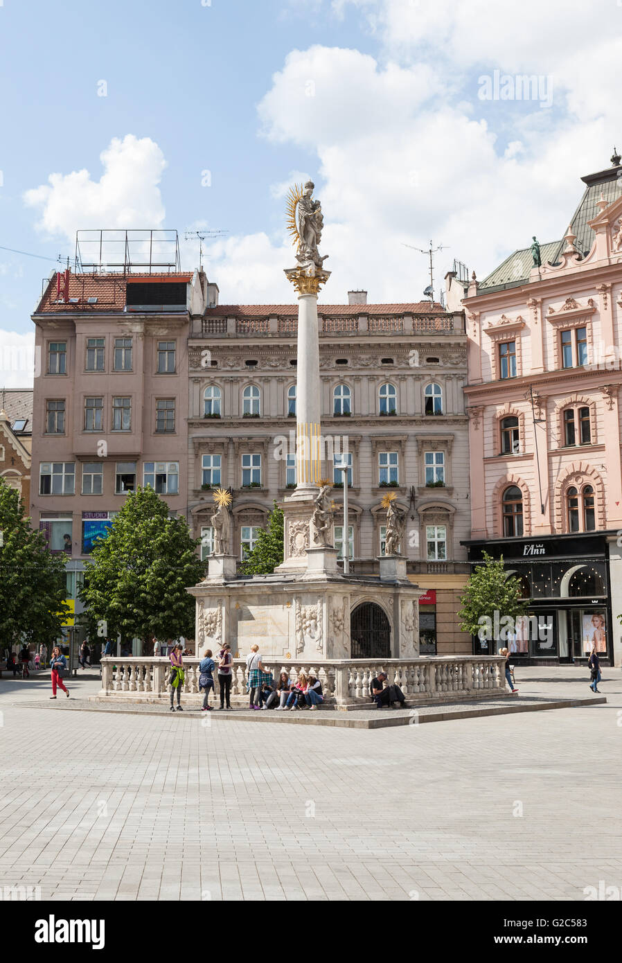 Svobody square with the Plague column in central Brno Czech Republic Europe Stock Photo