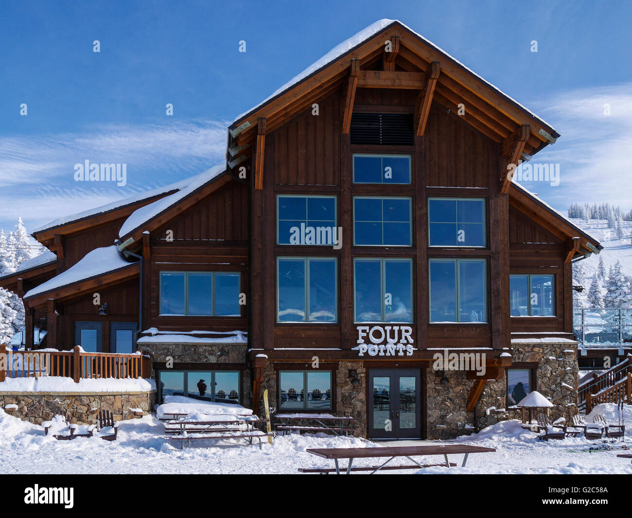 View of Four Points Lodge, Steamboat ski area, Steamboat Springs, Colorado. Stock Photo