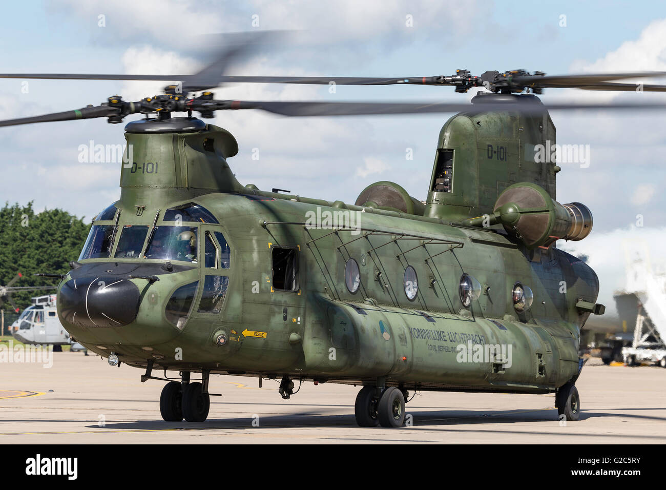 Royal Netherlands Air Force Boeing CH-47D Chinook Military transport Helicopter D-101 from 298 Squadron based at Gilze Rijen. Stock Photo