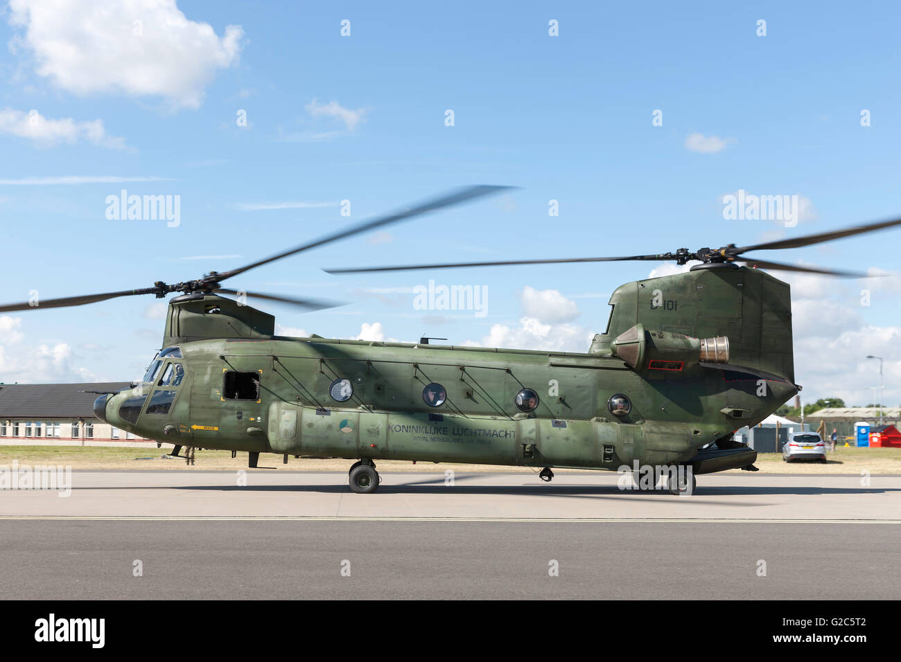 Royal Netherlands Air Force Boeing CH-47D Chinook Military transport Helicopter D-101 from 298 Squadron based at Gilze Rijen. Stock Photo