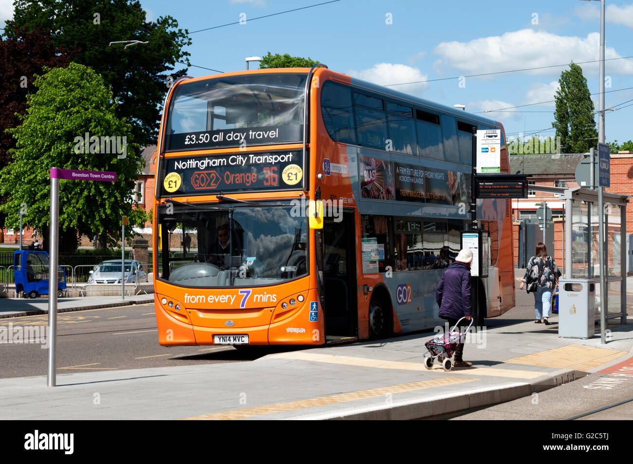 A Nottingham City Transport bus at the Transport Interchange, Beeston, Nottinghamshire, England, UK Stock Photo