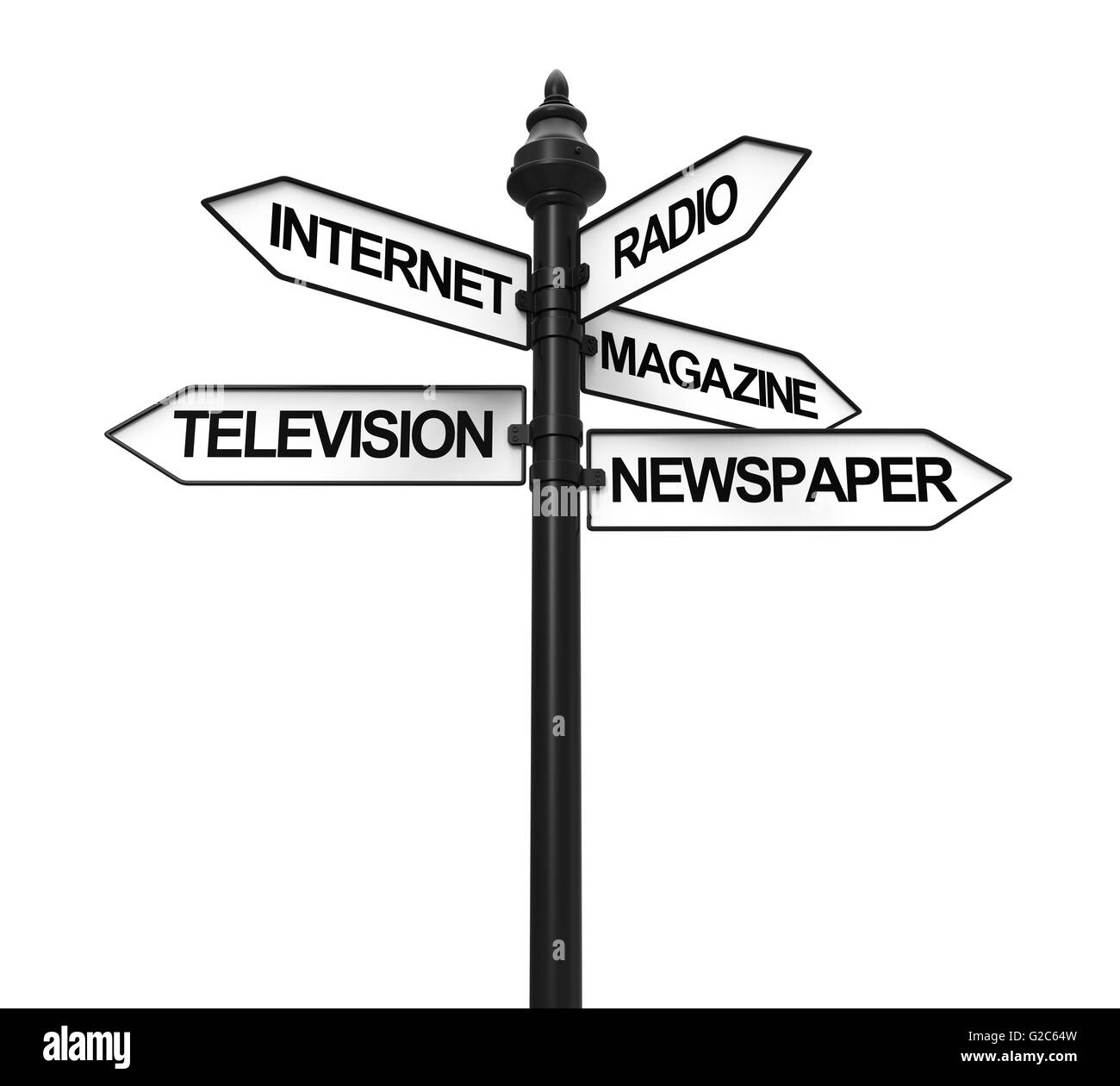 Sign Directions of Media Information isolated on white background. 3D