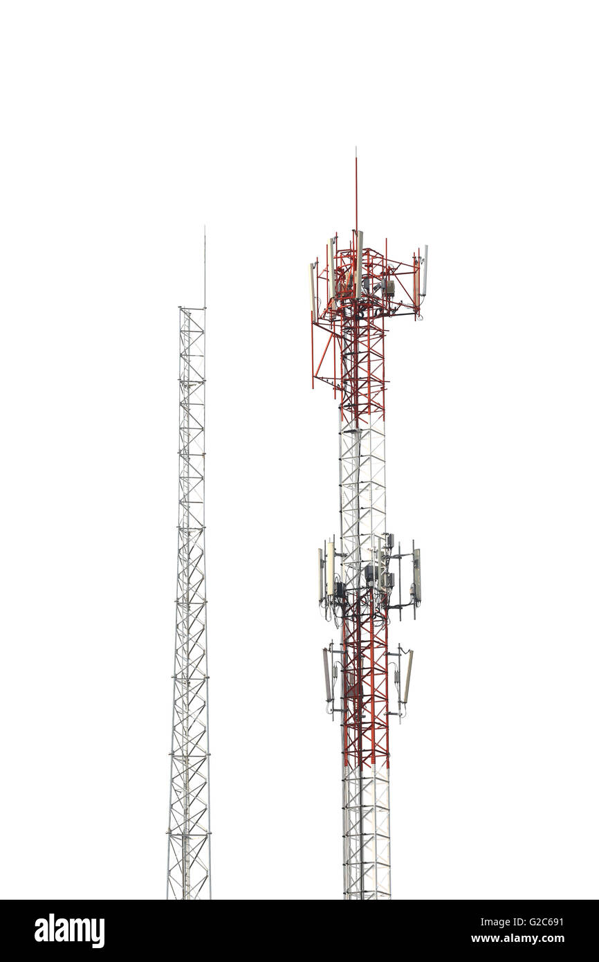 Antenna phone signal serving isolated on white background. Stock Photo