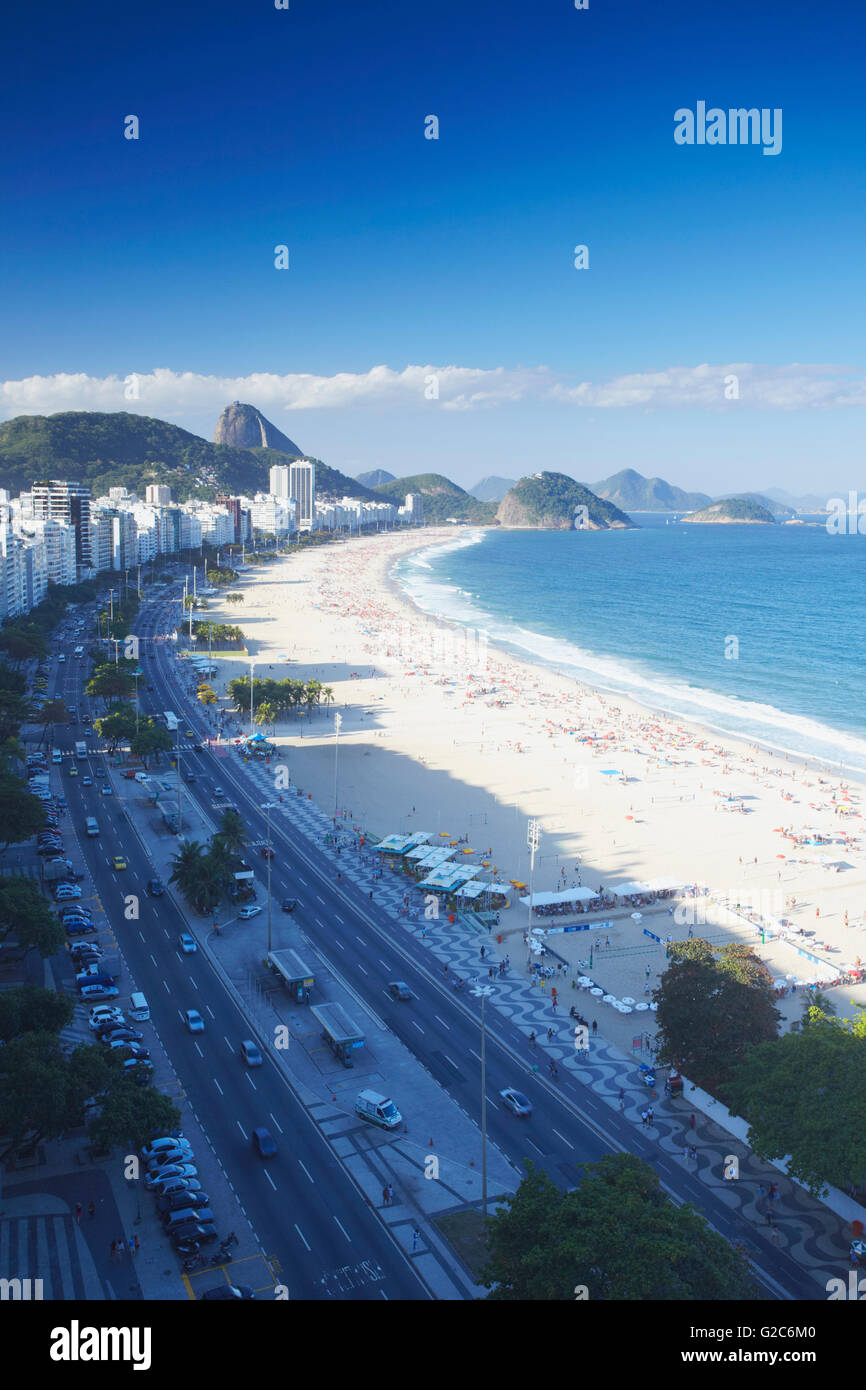 View of Copacabana beach and Avenida Atlantica, Rio de Janeiro, Brazil Stock Photo