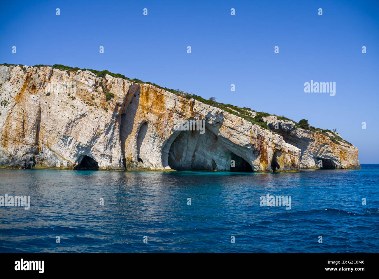Blue caves, Cliffs on Zakynthos, view from the blue sea Stock Photo
