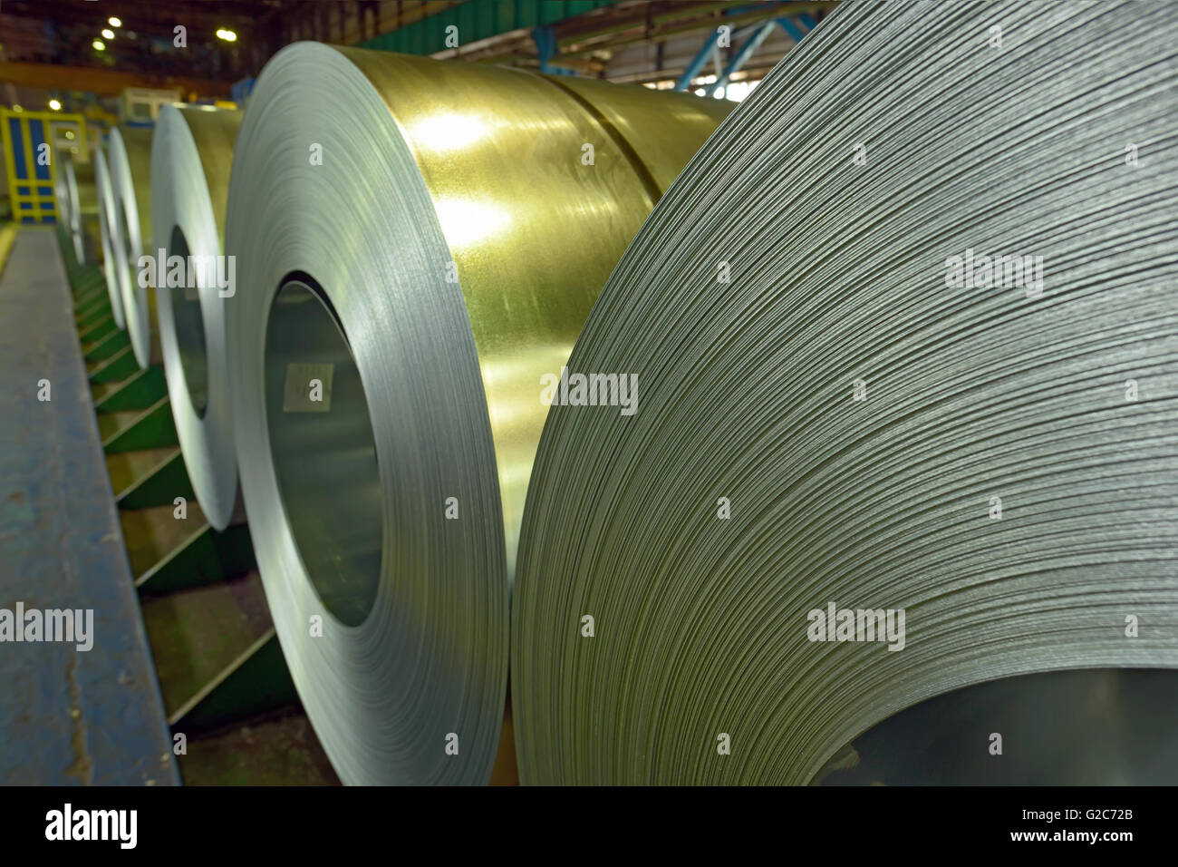 Cold rolled steel coils in storage area Stock Photo