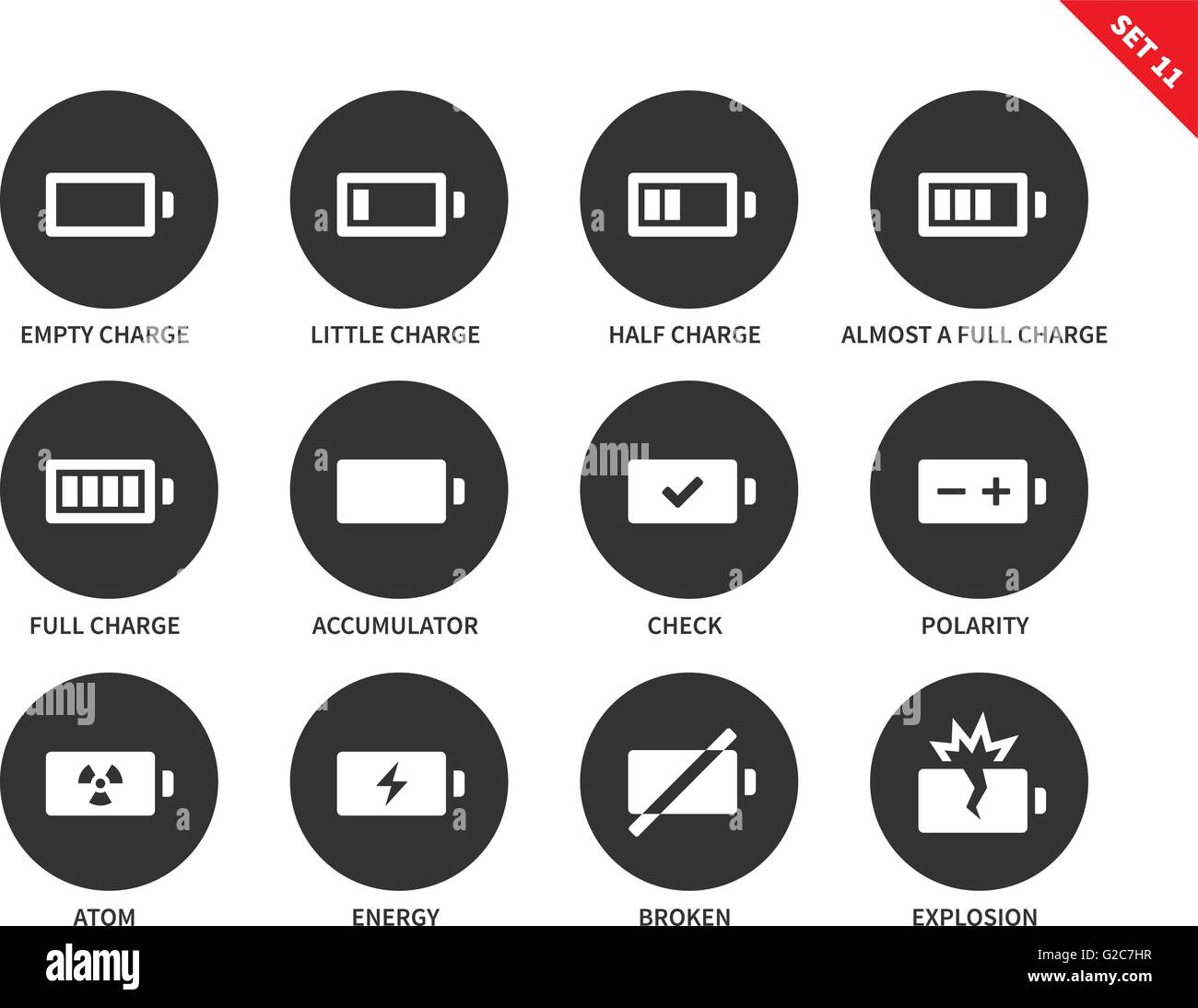 Battery charge levels icons on white background Stock Vector Image