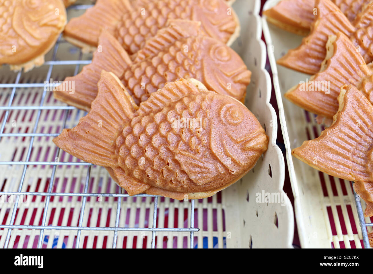 Sweet dessert with shape fish in the market. Stock Photo