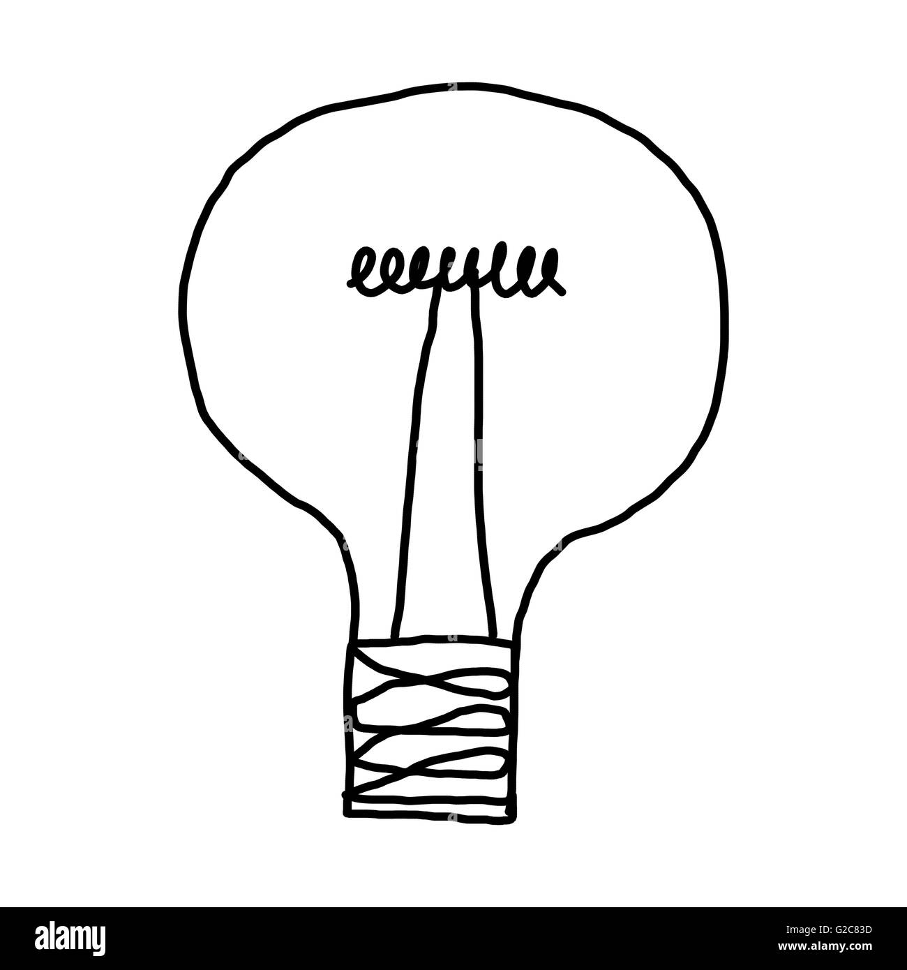 Hand drawn symbol of bulbs idea on white background for design work object. Stock Photo