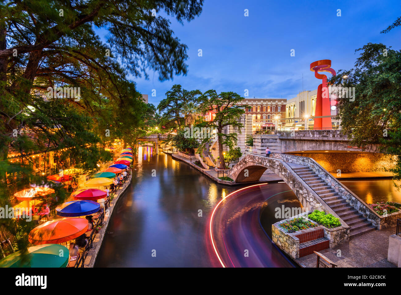 San Antonio, Texas, USA cityscape at the River Walk. Stock Photo