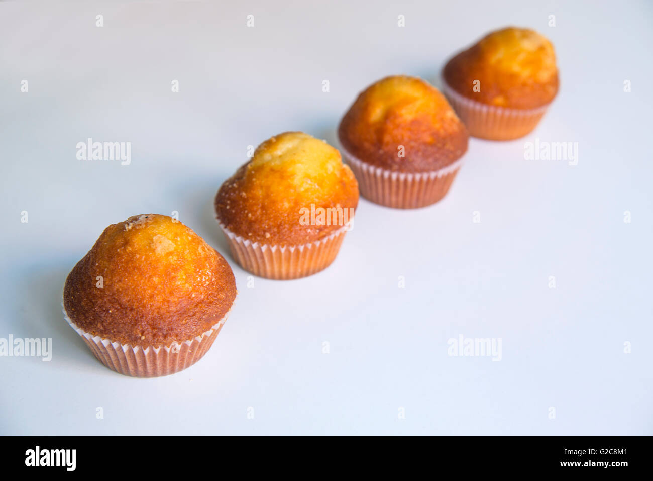 Four muffins in a row. Stock Photo
