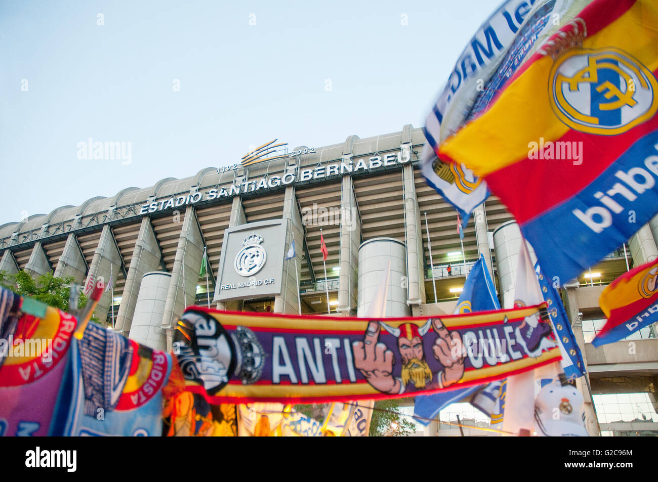 Santiago Bernabeu stadium surrounding area before the Real Madrid-Barcelona football match. Madrid, Spain. Stock Photo
