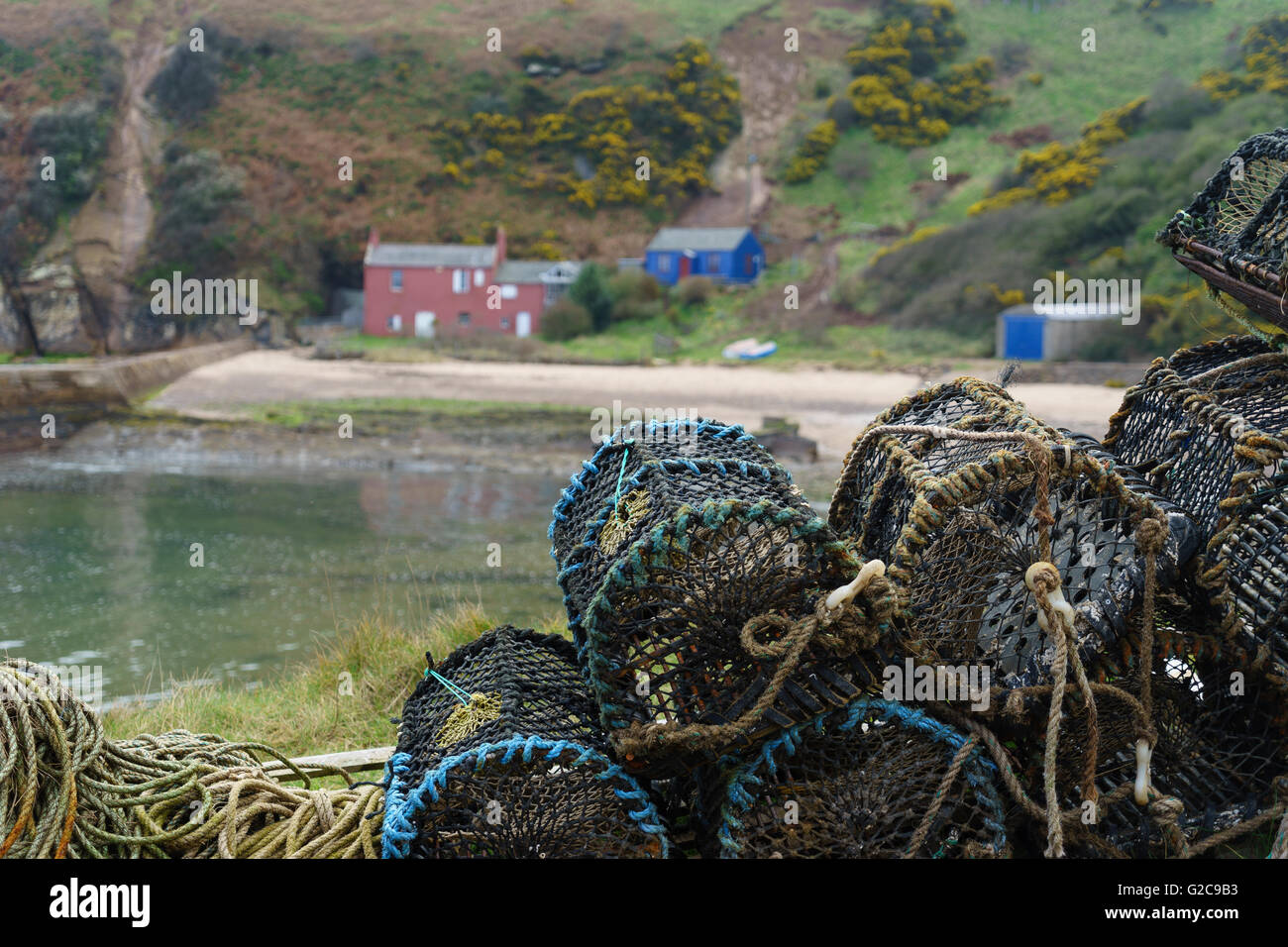 Lobster pots at Cove Harbour, Scotland Stock Photo Alamy