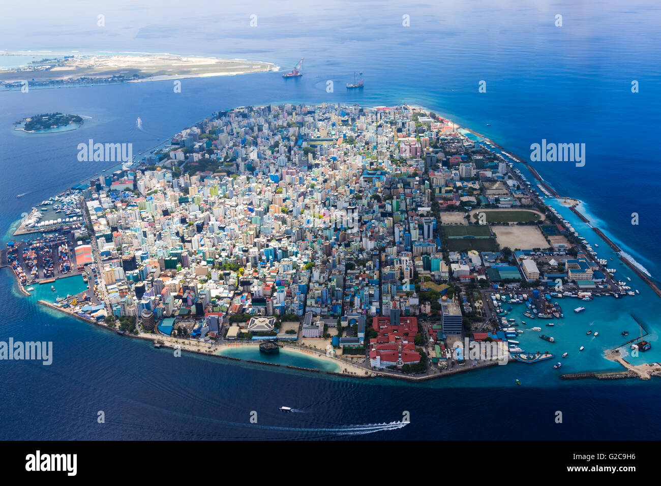 Male, Maldivian capital city from above. Aerial view Male Stock Photo