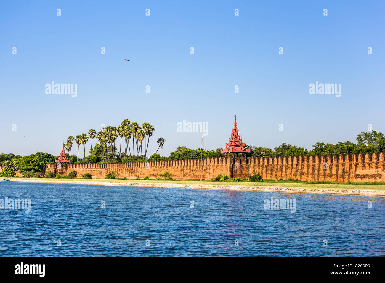 Mandalay, Myanmar at the palace wall and moat. Stock Photo