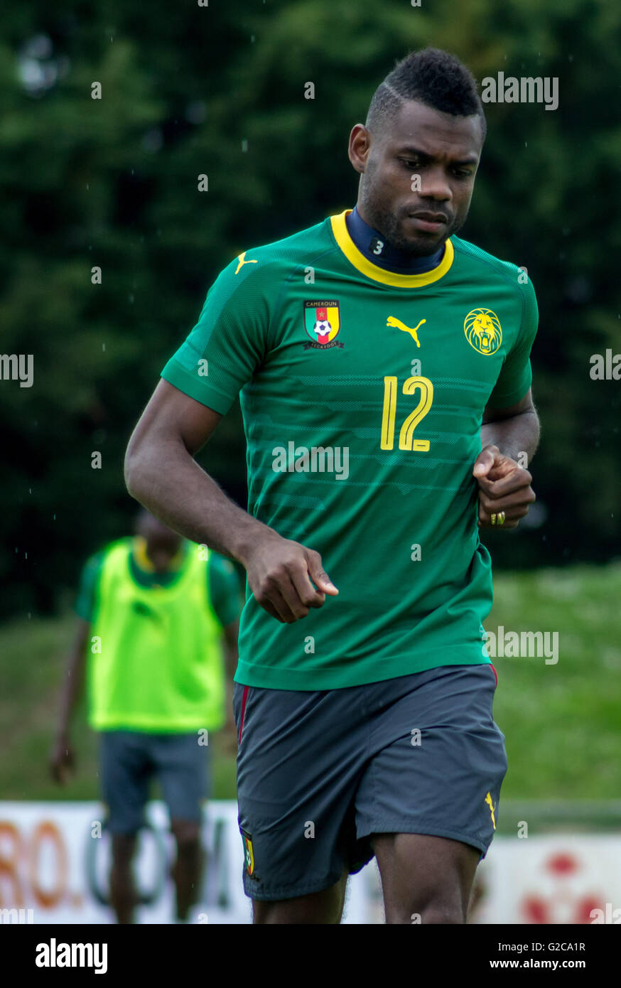 Henri Bedimo. Cameroon national football team training session in Nantes, France. Stock Photo
