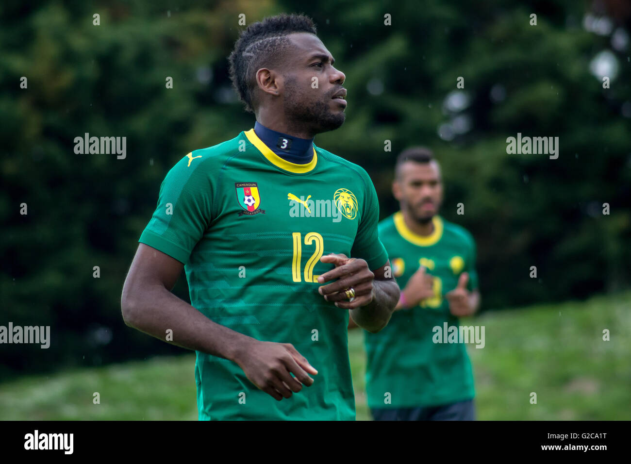 Henri Bedimo & Choupo-Moting(R). Cameroon national football team training session in Nantes, France. Stock Photo
