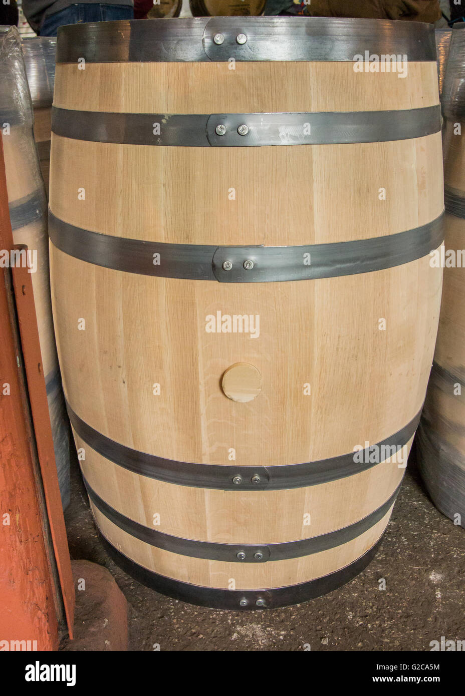 Unused bourbon barrel before being filled with bourbon for aging Stock Photo