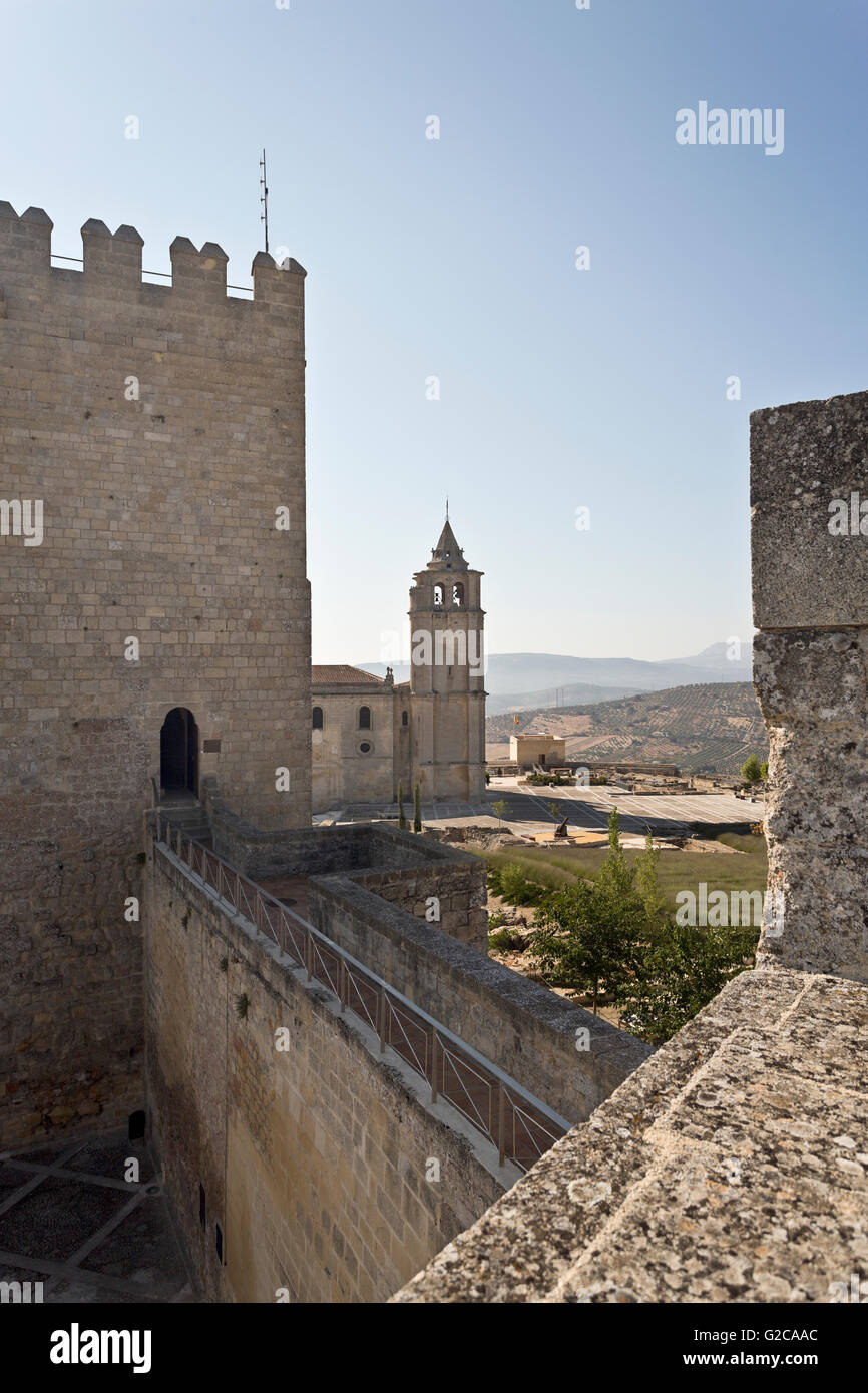 View of the Abbey from the walls of the Alcazar in the Fortaleza de La Mota, Spain Stock Photo