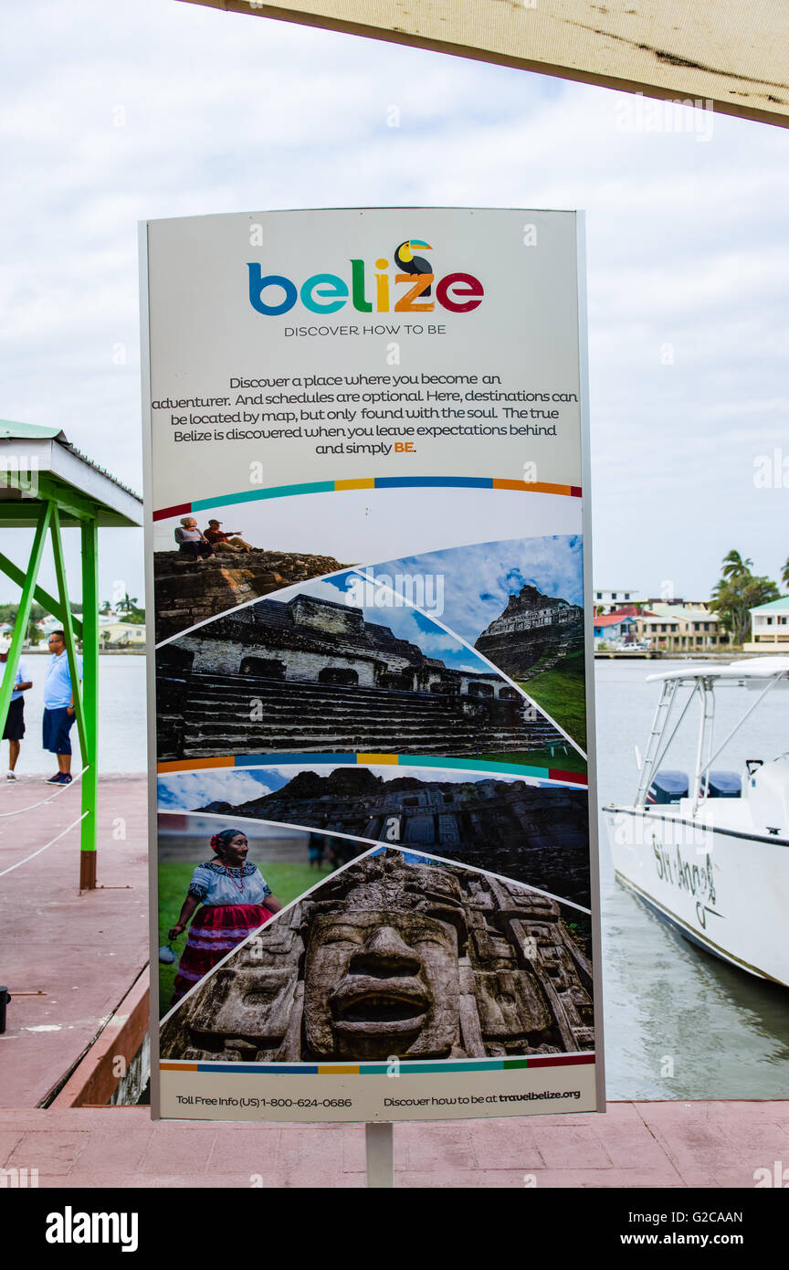 Sign advertising the wonders of Belize.  Belize City, Belize Stock Photo