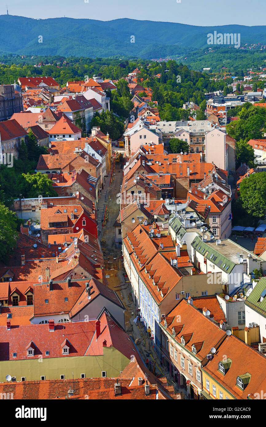 Aerial view of the rooftops of Radiceva Street in Zagreb, Croatia Stock Photo