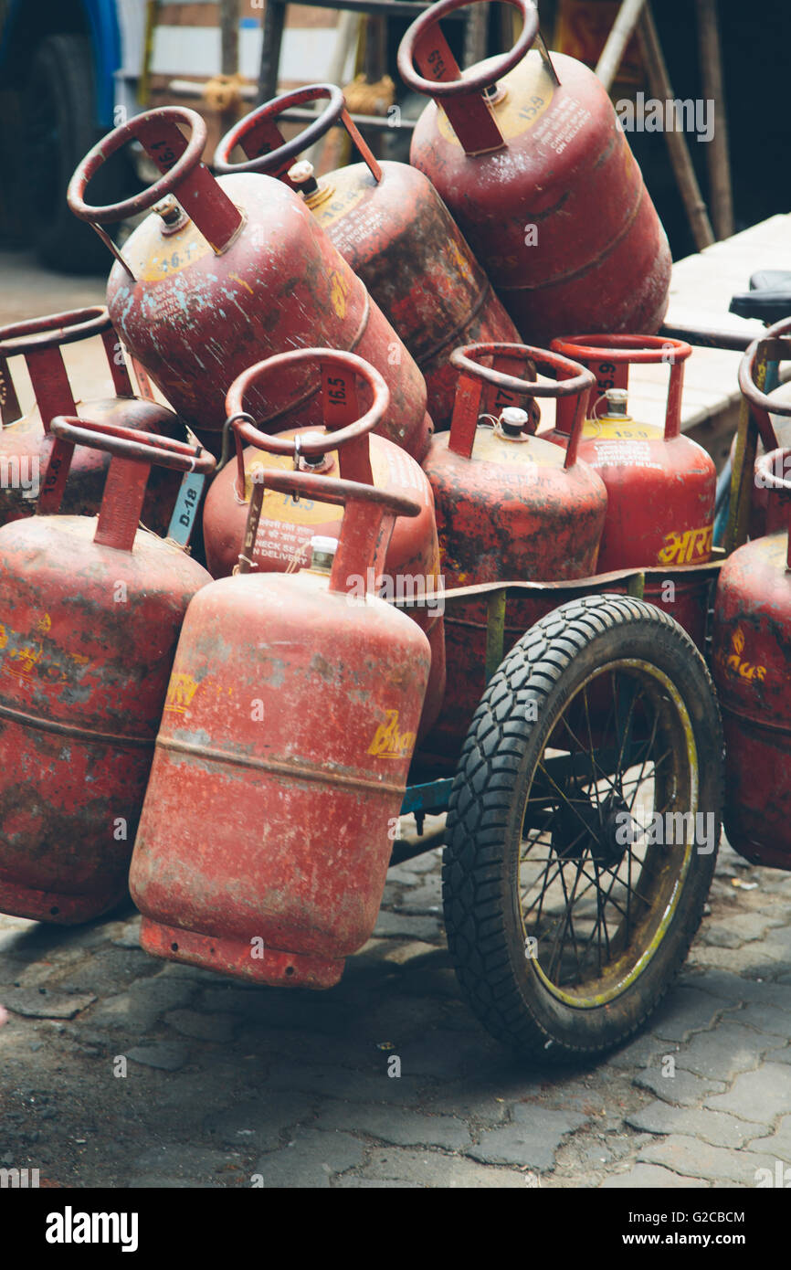 View of the old gas bottles in India Stock Photo