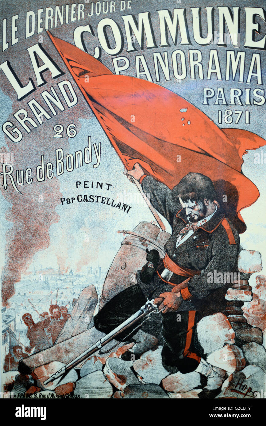 Vintage or Antique Poster Advertising 'Le Dernier Jour de la Commune' or The Commune during the French Revolution Paris 1871 Stock Photo